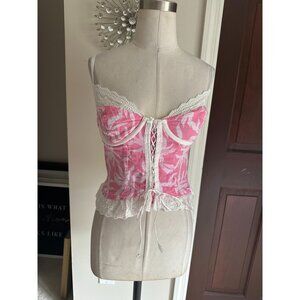 Sky to Moon pink and white corset style top with open back Small